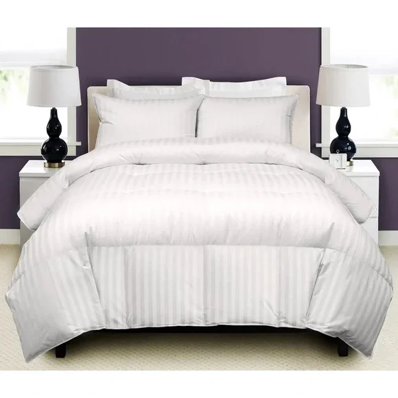 Hotel Grand White Down Comforter 650 Fill Power Classic Solid Queen Elegant Set
